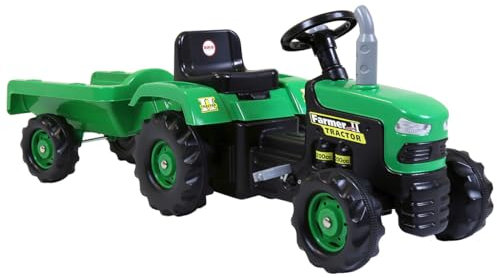 Dolu 8053 Children's Ride On Easy to Control Tractor with Trailer and Working Horns with Actual Beeping Sound Pedal Power Ride-on & Trailer for Kids Aged 3 to 5 (Green and Black)
