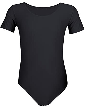 Aquarti Mädchen Gymnastikanzug Kurzarm Ballett Trikot, Farbe: Schwarz, Größe: 128