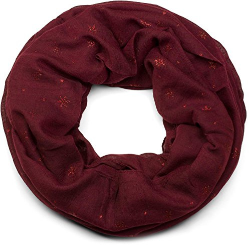 styleBREAKER Loop-halsduk med snöflingor och glitter 69x91cm,Bordeaux-Röd