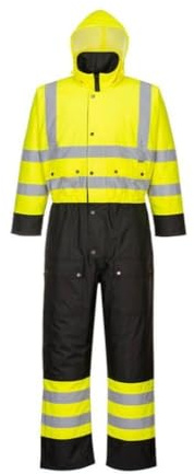 Portwest S485 Hi-Vis Contrast Winter Coverall Quilt Lined Waterproof Hooded | Yellow/Navy, 2X Large, EN ISO 20471 Class 3, EN 343 Class 3:1, EN 342, Easy Fitting Over Work Boots, Thermal Insulation