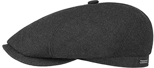 Stetson Brooklin Wool Cashmere Flatcap Herren Made in EU Baumwolle Futter Unifarbene Schiebermütze Schurwolle Kaschmir Herbst Winter anthrazit 60 cm