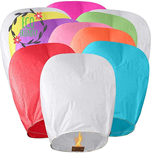 ANDERK Set of 10 Multicolor Eco Friendly Chinese Sky Lanterns for Christmas, New Years Eve, Chinese New Year, Weddings & Parties, 100% Biodegradable