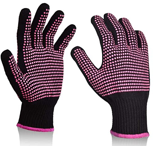 Sopito Heat Resistant Gloves for Hair Styling, 2 pcs Professional Heatproof Glove Mitts with Silicone Nodules for Hair Tools, Curling Iron Wand, Flat Iron, Hot-Air Brushes, Red