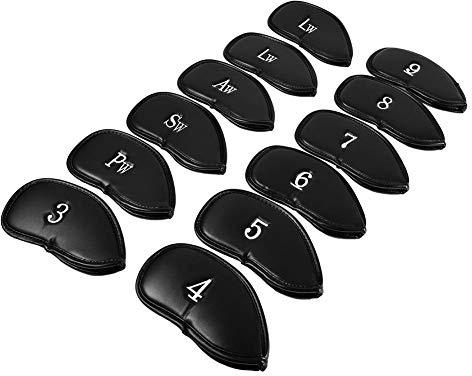 Cubierta de la cabeza del palo de golf Cubierta de la cabeza del hierro del golf 12pcs Cuero de la PU Cubierta de la cabeza del club de golf negro Juego de la cubierta protectora de la cabeza del hier