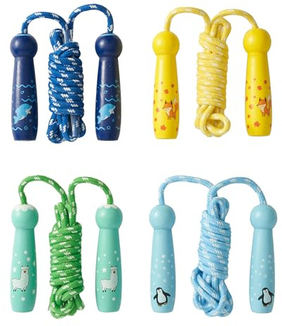THE TWIDDLERS 4 Cuerdas de Saltar de Algodón Ajustables, Combas con Mango de Madera para Niños - 2.6M