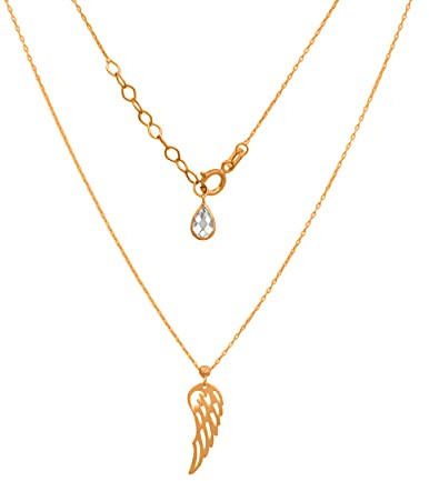 Goldene Damen Halskette 585 14k Gold Gelbgold Kette mit Anhänger Engelsflügel Kugel Zirkonia Gravur