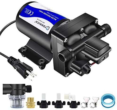 TDRRICH Water Pressure Booster Pump for House，110V RV Water Transfer 5.5GPM 30PSI-75PSI Self-priming Pump,Diaphragm Power Water Pumps for Boats Inline Garden Hose Lawn Camper Sprinkler Irrigation