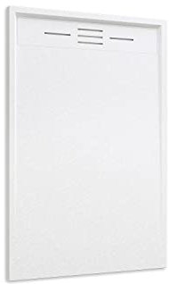 Piatto Doccia 70x140 Bianco Effetto Pietra Mod. Spanios Rettangolare in Vetroresina SMC Riducibile Piletta Inclusa e Cover In Tono Parama