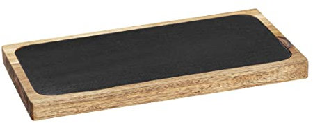 WENKO Planche à découper Ava, planche de cuisine en bois d'acacia certifié FSC®, plateau de service bois rustique avec ardoise amovible, idéale pour servir, (l x h x p) :