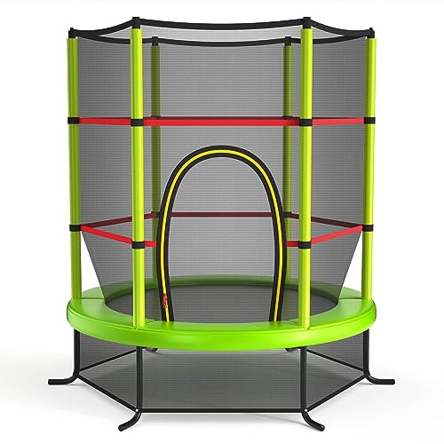 KOMFOTTEU Trampolin für Kinder, Kindertrampolin mit Sicherheitsnetz, Gartentrampolin bis 135 kg belastbar für Kinder ab 3 Jahren, Indoor- & Outdoortrampolin, ‎φ165 cm x 165 cm (Grün)