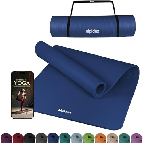 ALPIDEX Tappetino Yoga Extra Spesso 1,5cm Tappeto Fitness NBR 3 Larghezze E-Book Antiscivolo Cinghia Trasporto Aerobica Palestra Ginnastica Pilates Allenamento Casa, Blue, 190 x 60 x 1.5 cm