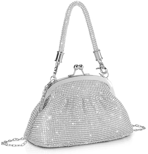 BAIGIO Vintage Clutch Damen Elegante Abendtasche Silber Clutch Tasche Perlen Elegant Handtasche Retro Umhängetasche für Party Hochzeit