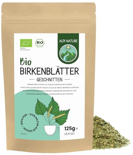 Alpi Nature Björklöv Skärda BIO 125g, Torkade och Skärda Björklöv för Teberedning, Lösbladigt Te