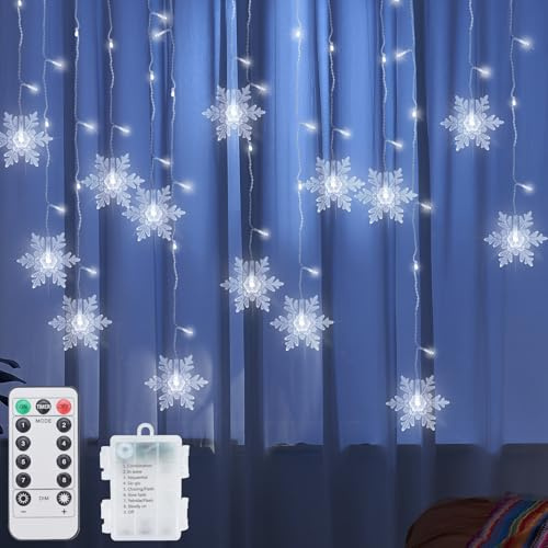 Ninonly Tenda Luminosa Natale, 96 LED Fiocco di Neve Luci Natale Tenda, 8 Modalità Catena Luminosa Impermeabile, Tenda Luci Natale Decorative Per Interni Esterno Festa Matrimonio Balconi