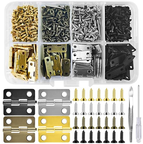 120 Pezzi Cerniere per Legno Angoli Arrotondati, 4 Colori Mini Cerniere per Modellismo con 480 Viti, 16 * 13 mm Cerniera a Libro con Cacciavite Per Scatole di Gioielli, Scatole di Vino