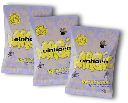 einhorn ultra dünne Kondome I 21er Monatsration Magic I 21 Stück I Standardgröße 53 mm I vegane, hormonfreie Verhütung - natürlicher Gleitfilm - nachhaltig und sicher