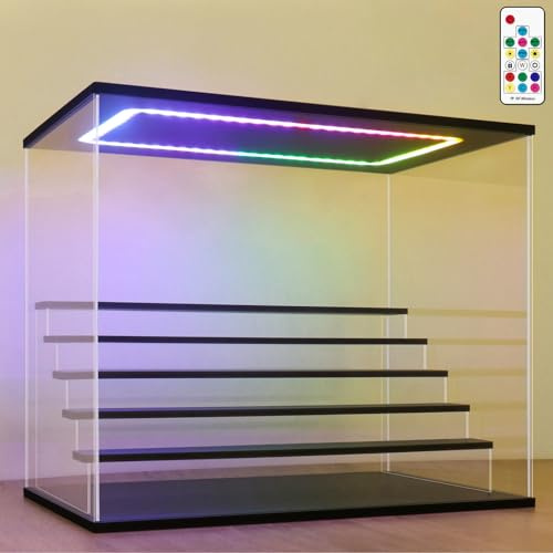 NONEMEY Vitrine pour Collection en Acrylique Transparente avec Éclairage LED RVB Télécommandé – Présentoir Anti-Poussière 2/3/4/5/6 Niveaux pour Figurines et Lego (Noir, 6Tier-49x30x40cm)