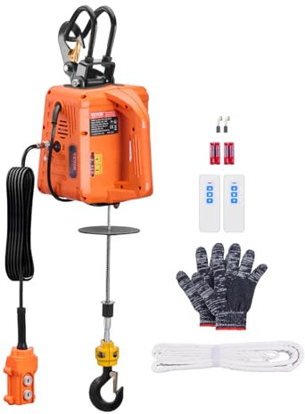 VEVOR Palan Électrique 3 en 1, 500 kg, Treuil Électrique Portable de Levage 1500 W Hauteur de Levage 9,1 m Vitesse 4,88 m/min Télécommande Filaire et Sans Fil, pour Garage Entrepôt Usine Remorquage