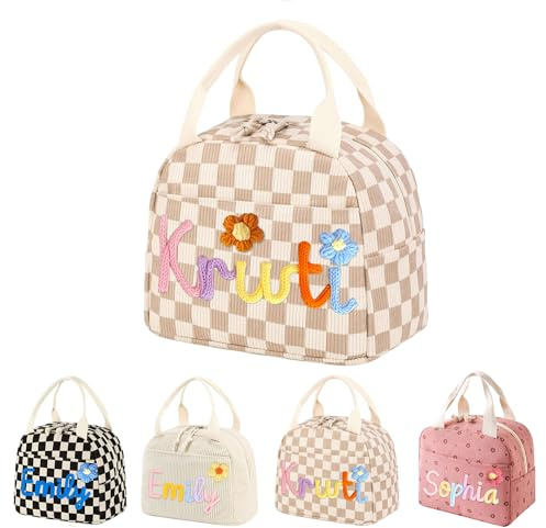 IBLUCTRY Personalized Lunch Bag for Kids Boys Girls, Custom Cotton Rope Woven Name Lunch Box, Insulated Lunchbag Tote Bag for School Work Picnic Travel