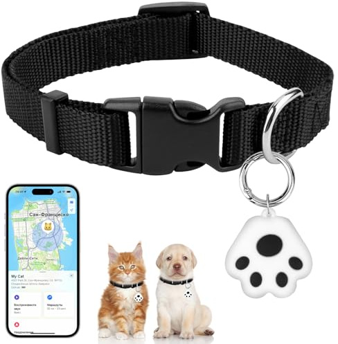 Localizador Gatos, Collar Gato GPS, Localizador Perros GPS sin Cuota Mensual, Rastreador Gatos Compatible con Android & iOS, Resistente al Agua y Duradero