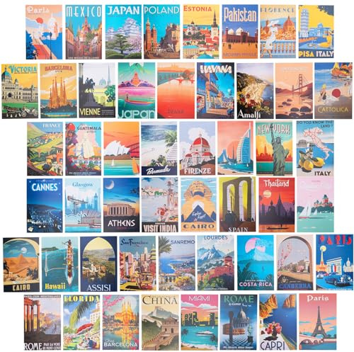World Travel Postcards 50 Pcs Travel Landscape Postcards Vintage Paper Post Cards from Famous Landmarks and Sites Around the World for Wall Decor Scrapbooking Greetings (B)