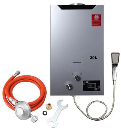 Cozyel Tragbarer Gas Durchlauferhitzer 20L 40KW Propangas Campingdusche mit Gasdruckminderer für Dusche im Außenbereich Warmwasser Camping Dusche LPG Warmwasserbereiter Warmwasser Tankless Instant