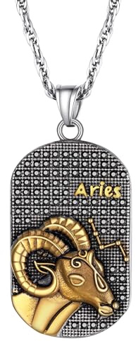PROSTEEL Collier Homme de Constellation en Acier Inoxydable, Pendentif Plaque Militaire avec Signe Astrologique Plaqué Or Décoré de Strass Autrichien Noir, Métal, Pas de gemme