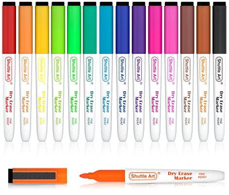 Shuttle Art Whiteboard Marker Set, 15 Farben Magnet Whiteboard Stifte mit Radiergummi, Folienstift abwischbar, Dry Erase Marker mit feiner Spitze, Flipchart Stifte für Weißwand, Schreibtafeln, Spiegel
