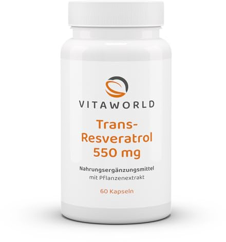 Vita World Trans-Resveratrol 550 mg aus Japanischem Staudenknöterich Extrakt 60 Kapseln Vegan/Vegetarisch Apotheker-Herstellung