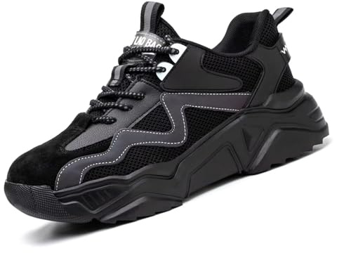 Annvia Safety Shoes for Women Lightweight Steel Toe Cap Trainers Men Safety Trainers Breathable Ladies Safety Boots Non Slip Work Shoes Size 4.5 Black