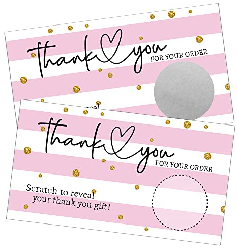 REWIDPARTY 50 Blank Pink Stripes Scratch Off Game Cards Thank You for Your Order Scratch Off Gift Cards Festival Raffle Tickets Customer Appreciation Cards Holiday Party Supplies for Small Business