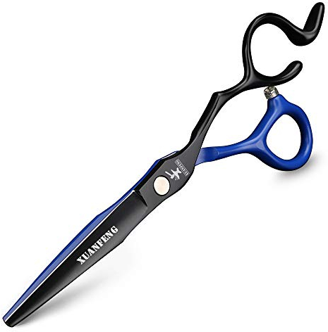 Forbici per capelli professionali in acciaio 9cr18, 15,2 cm, colore nero e blu, forbici per tagliare e sfoltire i capelli, adatte per famiglie o barbieri (forbici da taglio)