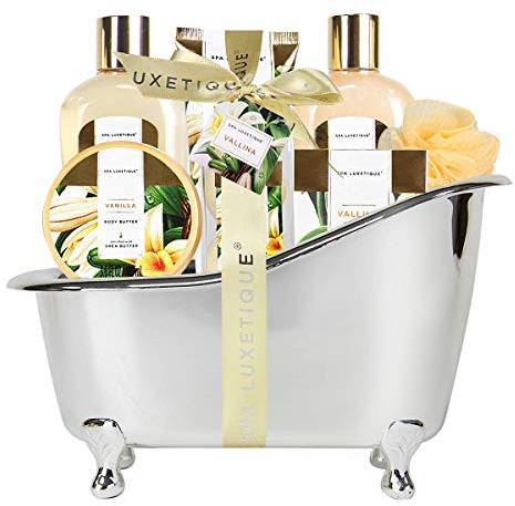 SPA LUXETIQUE Bad Presentuppsättning - Skönhetsuppsättning för kvinna 8 delar Vanilla med kroppslotion,Kroppsmör,Bad bomber,Gåvor för kvinnor,Födelsedagsgåvor för kvinnor,Mors dag gåvor