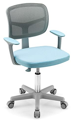 LIFEZEAL Silla de Escritorio para niños, Silla ergonómica Infantil giratoria con reposabrazos, respald, Silla Infantil Regulable en Altura para niños 3-10 años, cargable hasta 150 kg (Azul)