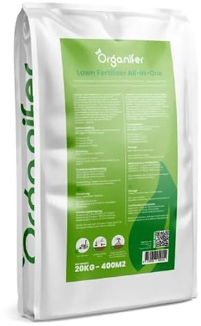 Rasendünger All-In-One (20 Kg - 400 M2) - Für Einen Tiefgrünen, Kräftigen Rasen Ohne Moos Und Unkraut - Rasenkalk - Rasendünger - Grasdünger - Bodenverbesserer - Organifer