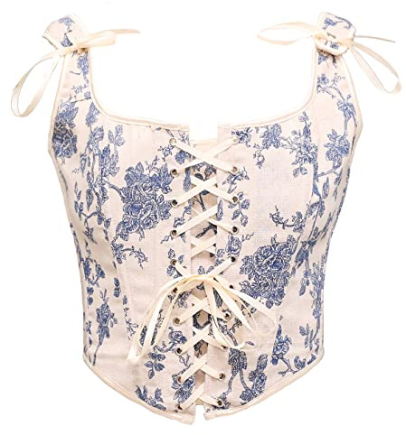 Bslingerie Femme Rétro Vintage Victoire Animal Chat Imprimée Bustier Renaissance Crop Top Débardeur Corset, M