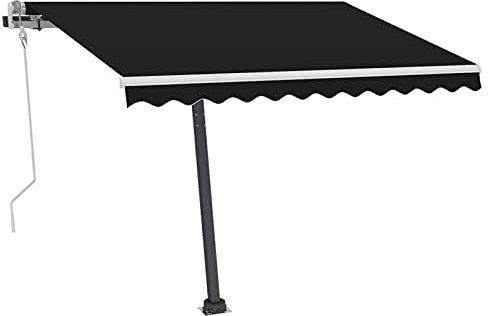 Homgoday Retractable Manual Sun Shade with LED 300 x 250 cm Anthracite, Outdoor Awnings, Awnings for Balconies, Awning with Extendable Arms, Outdoor Awnings, Outdoor Awning