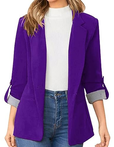 L9WEI Dam höst vinter kavaj business elegant revers outfit enfärgad långärmad jackor affärskläder, lila, XL