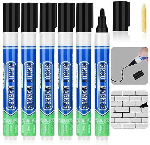 Flintronic 6 piezas Rotulador Juntas Azulejos Negro, Rotulador juntas azulejos, Rotulador de lechada blanco para juntas de azulejos, Lápiz para Juntas, Restaura las juntas de baños y cocinas