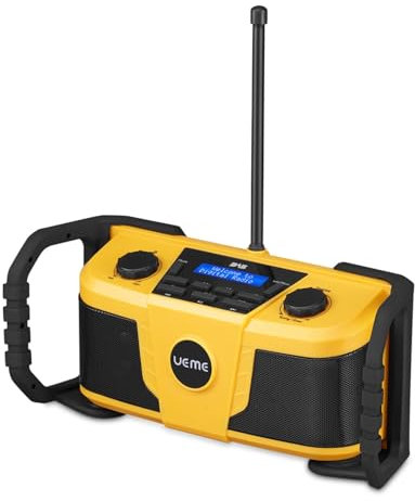 UEME Worksite Rugged Radio | 4000mAh USB Rechargeable Battery | DAB+, DAB, FM | Bluetooth, AUX Input | 5W Output - Yellow