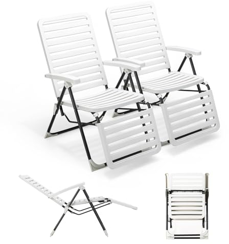 KOMFOTTEU Liegestuhl klappbar, Sonnenliege mit 7-Fach Verstellbarer Rückenlehne, Gartenliege mit Metallrahmen bis 150 kg, Terrassenliege Relaxliege für Garten, Pool (2 Stück)