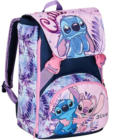 Seven Zaino Scuola Estensibile DISNEY - LILO & STITCH 2CUTE, Azzurro Rosa - Doppio Scomparto Sdoppiabile Tramite Zip e Con Tasca Porta Borraccia, Bambina