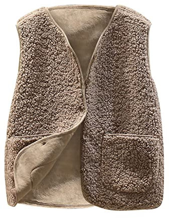 HAOLEI Damen Teddy Fleece Weste, Sale Fleeceweste Herbst Winter Warm Ärmellos Fellweste Pelzjacke Leicht Casual Einfarbig Plüschweste Herbstmantel V-Ausschnitt Lammwolle Samt Weste Lose Kurze Jacke