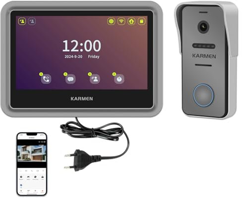 Karmen Visiophone Intelligent Tuya WiFi, écran Tactile de 7 Pouces, Sonnette en Alliage 1080P, Enregistrement de Détection de Mouvement, Prend en Charge AC 100V-240V