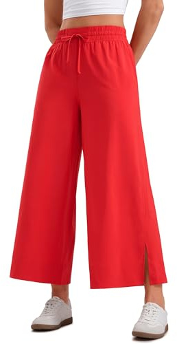 CRZ YOGA Pantalon Court léger à Jambe Large 64cm | Décontracté, Voyage, Confortable, Doux, Fendu, Coupe Ample, Poches, pour Femme