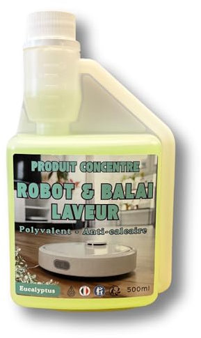 AT 150 Produit Nettoyant Sol pour Robots Laveurs de Sol, Concentré Détergent 500 ml, Convient à Tous Robots avec Réservoir d'Eau. Le choix anti-calcaire, pratique et économique (doseur). (Eucalyptus)