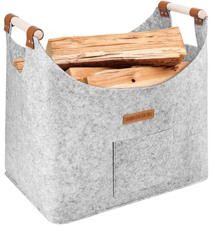 XL Legna da ardere cesto in feltro extra spesso e manico rinforzato | cesta per legna da interno | Cesto pieghevole in legno borsa in feltro come cesto per la spesa, giornali (Grigio oscuro)