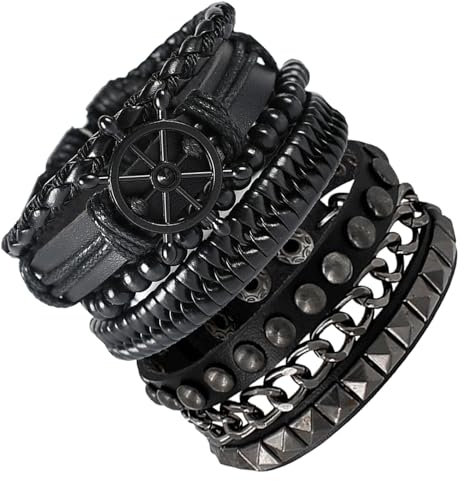 AYNKH Punk Rock Lederarmband, Gothic Lederarmband, Leder und Metall, Armband aus Premium-Legierung, Armband, Geschenk, personalisierbar, Zubehör im Emo-Stil, Rock & Roll-Armband