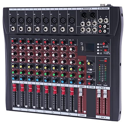 Audio Mixer Professioneller 8 Kanal Stereo Sound Mischpult Soundboard Konsole mit USB MP3 Bluetooth Eingang 48V Phantomspeisung für Aufnahme DJ Bühne Musik Anwendung