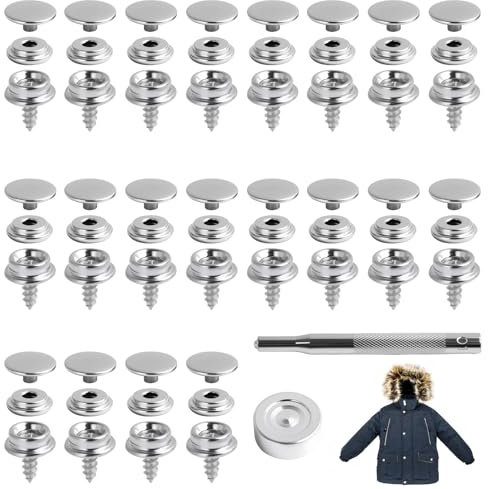 62 stycken, 10 mm tryckknappar i rostfritt stål för dukar, presenningar, möbler, segel och biltält, inklusive fästverktyg och skruvar, korrosionsbeständiga och hållbara